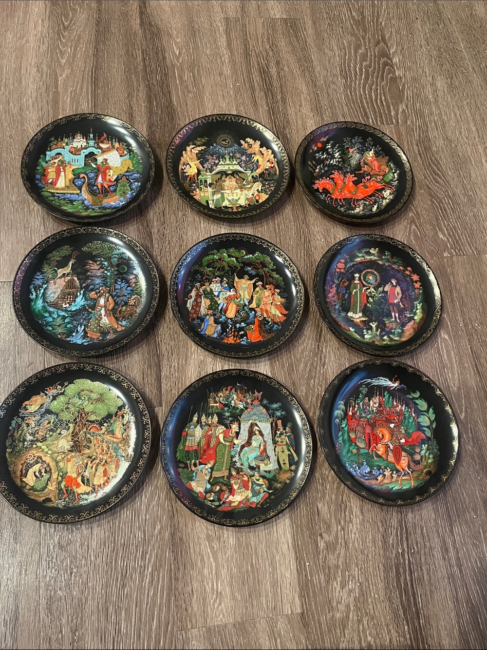 Vintage Tianex Palekh  Russian Legends Decorative Porcelain Plates set of 9